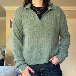 Women's Green Collared Sweater